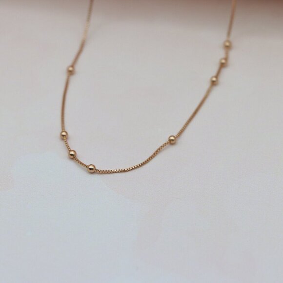 "Rose Gold Plated Brass Necklace with Dainty Beaded Chain , XPNL0143 - Picture 7 of 11